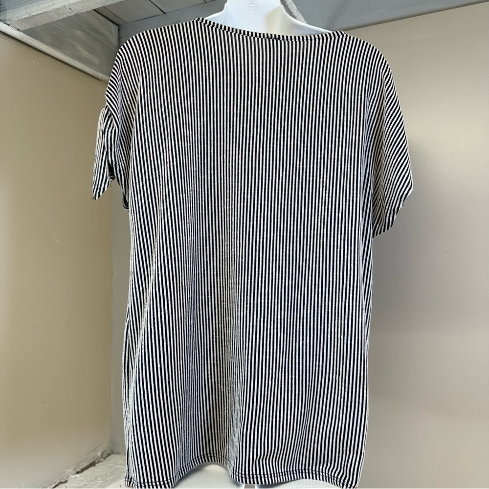 Ava James Womens Top Large Blue/white Striped Cold Shoulder - Picture 5 of 8